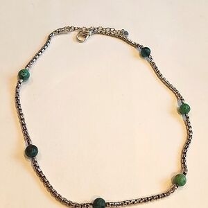 JAI Sterling Silver Chrysocolla Gemstone Bead 3.7mm Box Chain 18" Necklace
